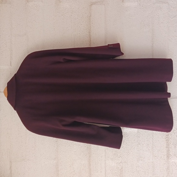 Albert Nipon Wool Cashmere Blend Deep Burgundy Swing Coat, Button Front, Pockets - Picture 12 of 16